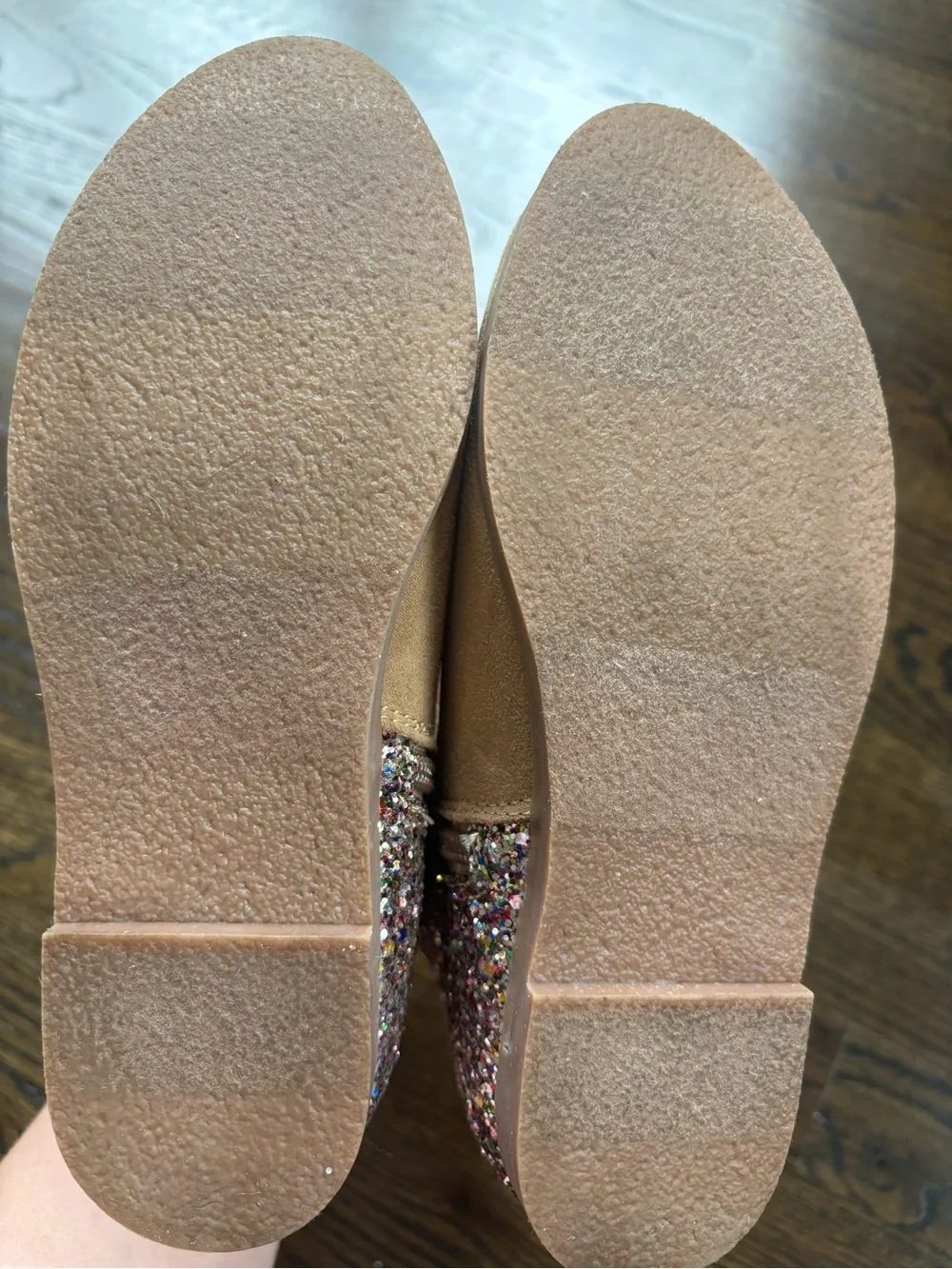 JCREW CREWCUTS Girls Tan Suede Ankle Boots with Glitter Accent - LIKE NEW Size 2